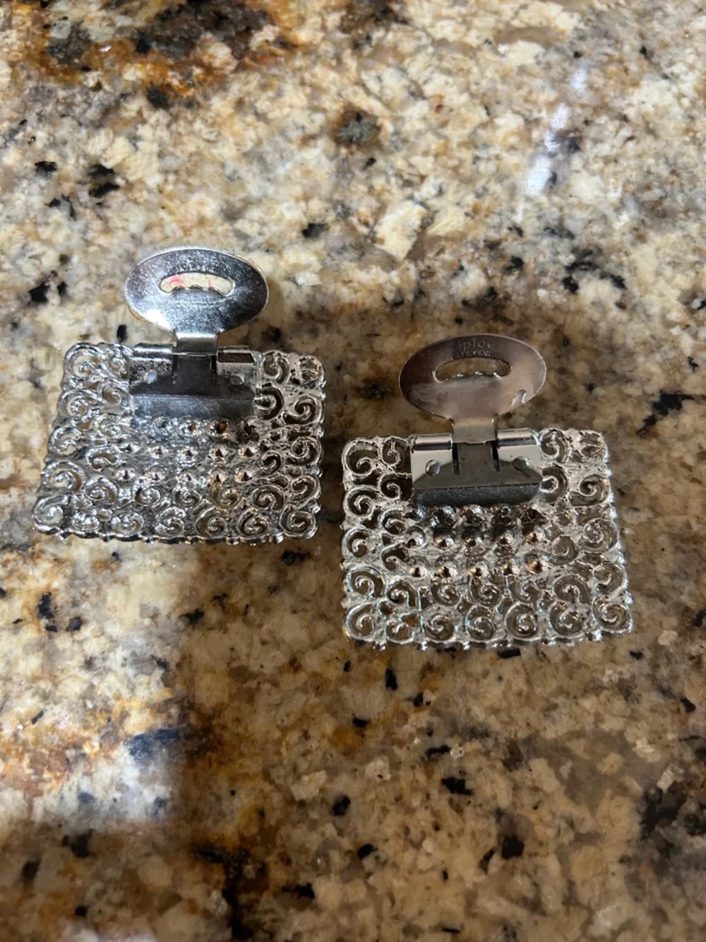 Tip Toe vintage, rectangular, silver filigree shoe clips clear rhinestones, - Picture 7 of 10